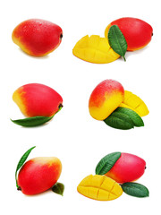 Wall Mural - Set of fresh mango fruits isolated on white background.