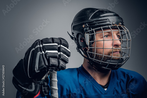 Close Up Portrait Of Ice Hockey Player In Safety Helmet Stock Photo Adobe Stock