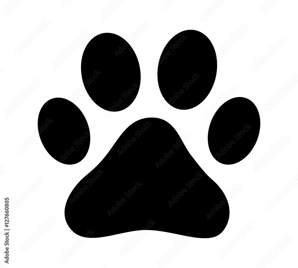 Dog or cat paw print flat icon for animal apps and websites - obrazy, fototapety, plakaty 