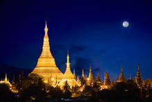 Shwedagon Pagoda At Dusk, Yangon Myanmar