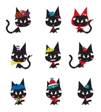 Cute Black Cat Cartoon Doodle