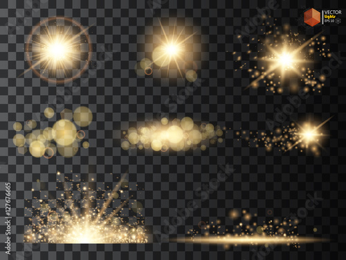 Fotomural Golden glitter bokeh lights and sparkles