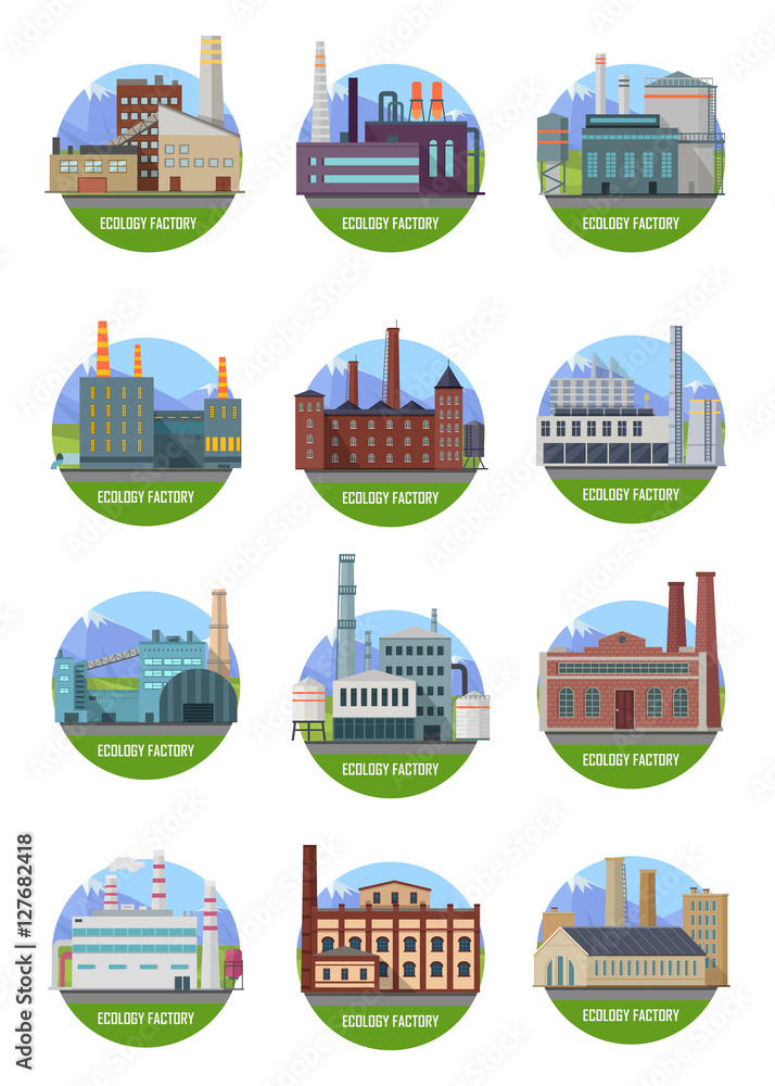 Set of Factory Building Banners Stock Vector | Adobe Stock