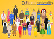 Different peoples of the world on a yellow background, vector