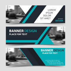 Wall Mural - Set of three blue horizontal business banner templates.