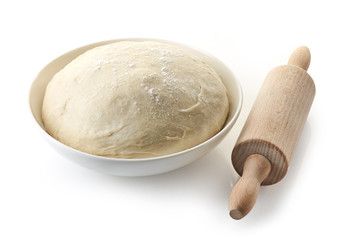 Poster - bowl of fresh dough and rolling pin