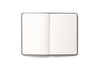 Blank open notepad isolated on white background