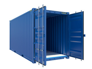 Wall Mural - Open Blue Cargo Container. Isolated on white