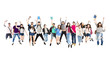 © Tom Wang - young student group  jumping people isolated on white