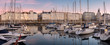 Panoramic view of touristic sea sport harbor with modernist architecture buildings at down in A Coruña, Galicia, Spain. Relaxing leisure touristic popular must see destination place in Corunna.