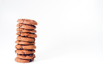 Chocolate cookies isolated on white background. Cookies chocolate chip isolated.