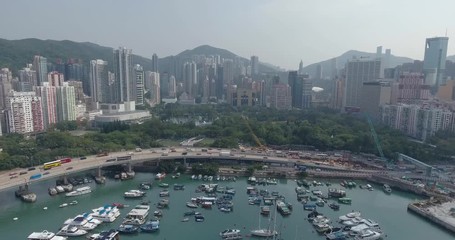 Wall Mural - Aerial view of Hong Kong skyline in the day time.Beautiful aerial shot of many high skyscrapers.