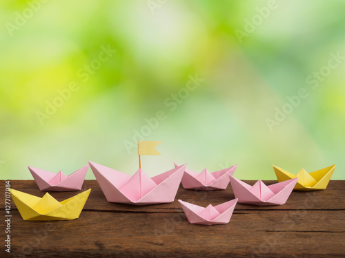 Many Paper Boat Origami Boat On Wooden Table For Decoration A