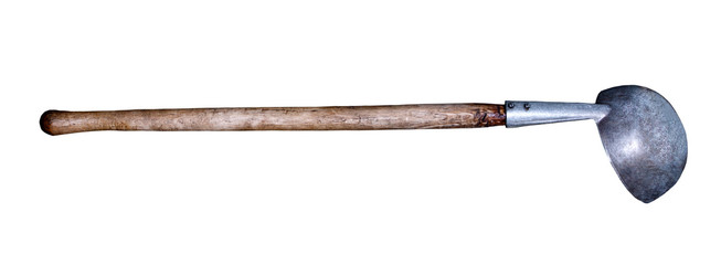 Grunge. Large soup ladle. Isolation on white