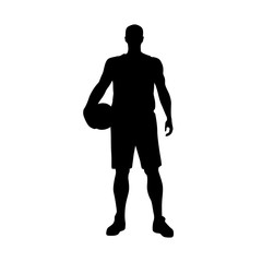 Wall Mural - Basketball player standing and holding ball, vector silhouette