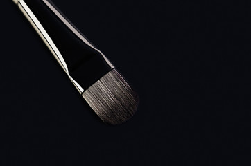 one makeup brush close-up diagonally on a black background. hori