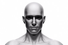 Generic Human Man Face, Front View. Futuristic