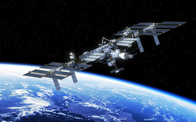 Wall Mural - international space station orbiting earth