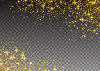 Glitter particles effect. Gold glittering Space star dust trail sparkling particles on transparent background. Vector illustration