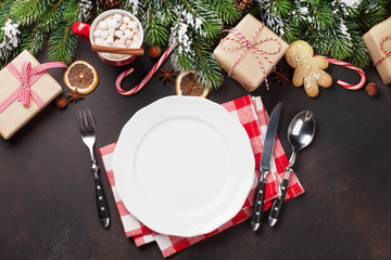 Sticker - Christmas dinner plate, silverware, fir tree, gifts