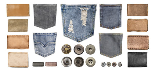 Wall Mural -  various jeans parts on white