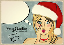Customizable Beautiful Retro Christmas Card With Sexy Pin Up San