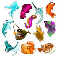 Wall Mural - Vector collection of tropical fishes isolated