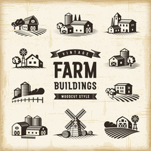 Vintage Farm Buildings Set