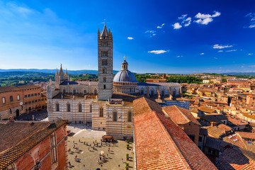 Wall Mural - View of Siena Cathedral (Duomo di Siena) and Piazza del Duomo in Siena, Italy.