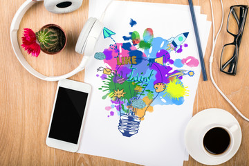 Aufkleber - Desk with creative lamp drawing