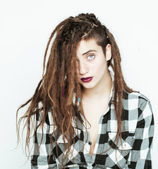 real caucasian woman with dreadlocks hairstyle funny cheerful fa