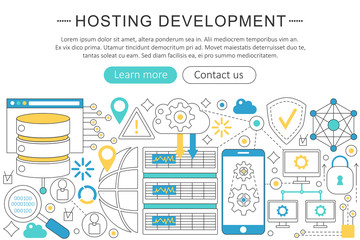 Poster - Vector modern line flat design Hosting development concept. Hosting development icons Website Header, app design poster banner.