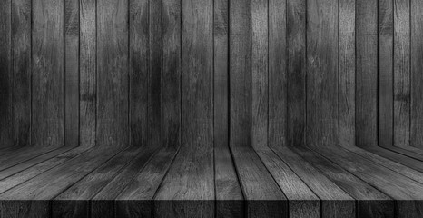 Wall Mural - Wood texture background. black wood wall and floor