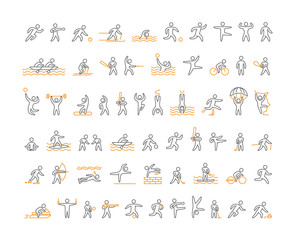 Vector line sports icons. Open path