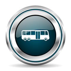 Aufkleber - Bus vector icon. Chrome border round web button. Silver metallic pushbutton.
