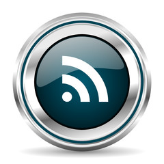 Aufkleber - Rss vector icon. Chrome border round web button. Silver metallic pushbutton.