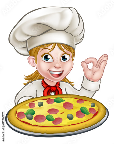 Cartoon Female Woman Pizza ...