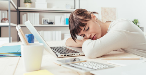 Woman napping at work