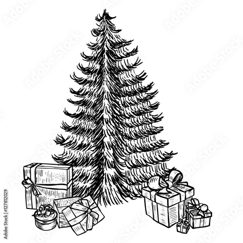 Hand drawn sketch Christmas tree and gifts - Buy this stock vector and  explore similar vectors at Adobe Stock | Adobe Stock