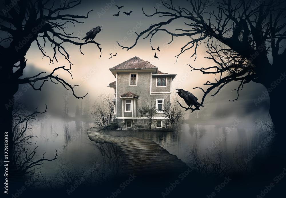 Haunted House on the Lake - obrazy, fototapety, plakaty 