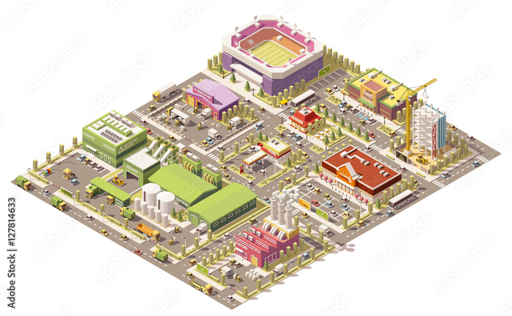 Vector isometric low poly city Stock Vector | Adobe Stock