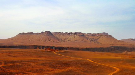 Panorama of Amojjar Pass and ruins of Saganne fort, Adrar, Mauritania