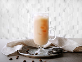 Sticker - Iced coffee with milk on silver plate