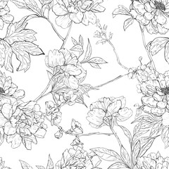 Wall Mural - floral hand drawn seamless pattern with flowers.