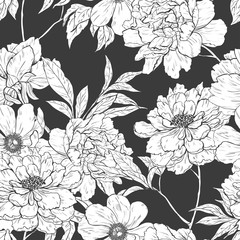 Wall Mural - floral hand drawn seamless pattern with flowers.