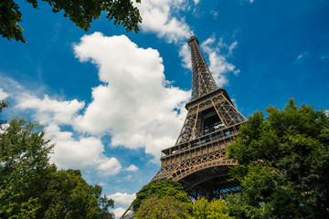 Wall Mural - Eiffel Tower. Paris. France. Famous historical landmark on the quay of a river Seine. Romantic, tourist, architecture symbol. Toned