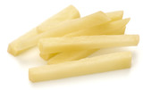 Fototapeta Sypialnia - Raw Potato sliced strips prepared for French fries isolated on w