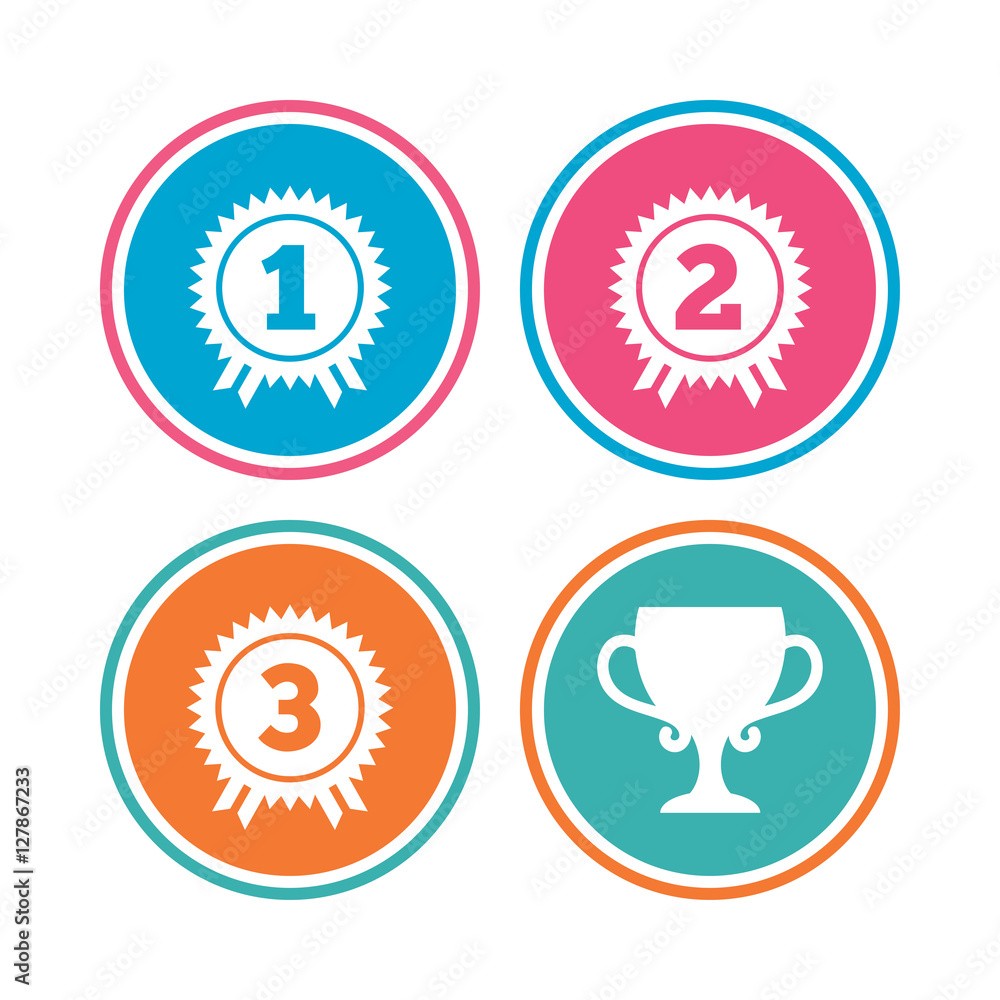First, second and third place icons. Award medals sign symbols. Prize ...