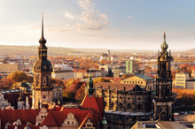 Panorama Of The City Skyline At Sunset  In Dresden, Saxony