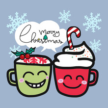 Cute Merry Christmas Coffee Cup Cartoon Illustration